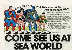 vintage ad for the seaworld dc heroes waterski show