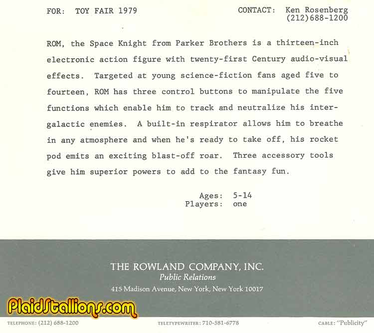 1979 Rom Space Knight Press Kit 