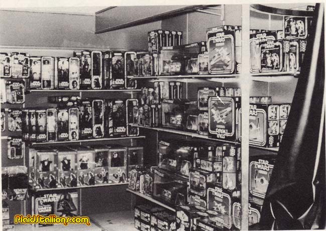 a toy store in 1979 featuring Kenner Star Wars and Mattel Battlestar Galactica