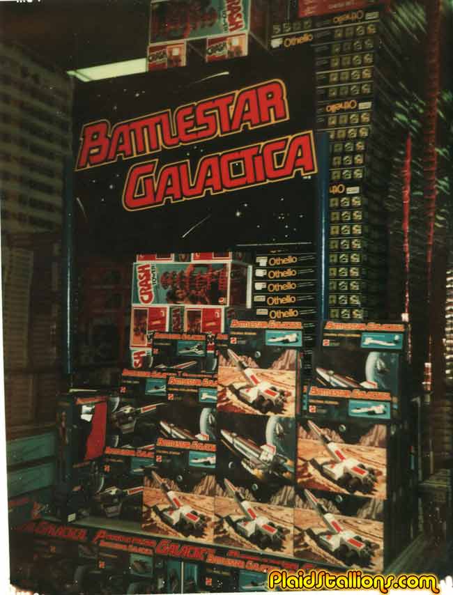a big displau of Mattel Battlestar Galactica toys